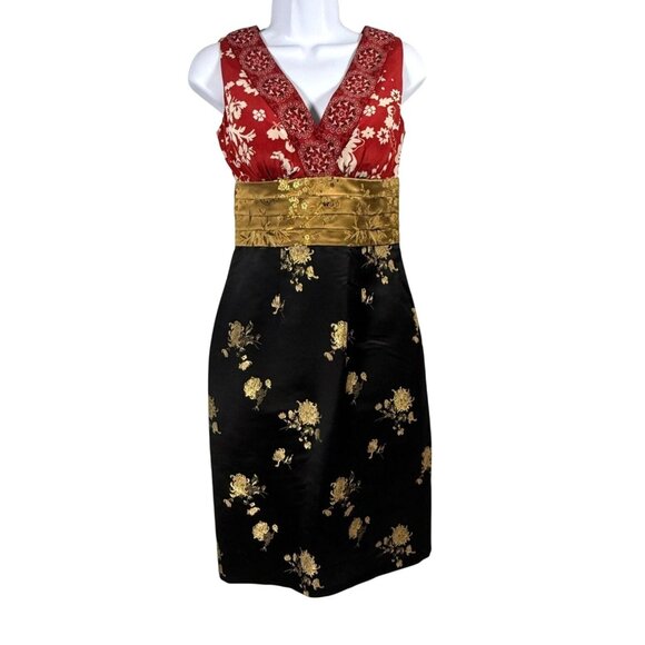 Phoebe Couture Silk Sheath Dress Floral Brocade Cocktail Size 0 Glam Event Artsy